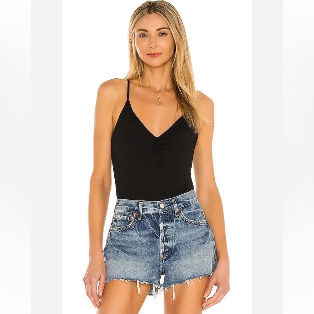 REVOLVE KRISA Ruched Cami Spaghetti Strap Top in Black SZ M $110 MSRP NWT